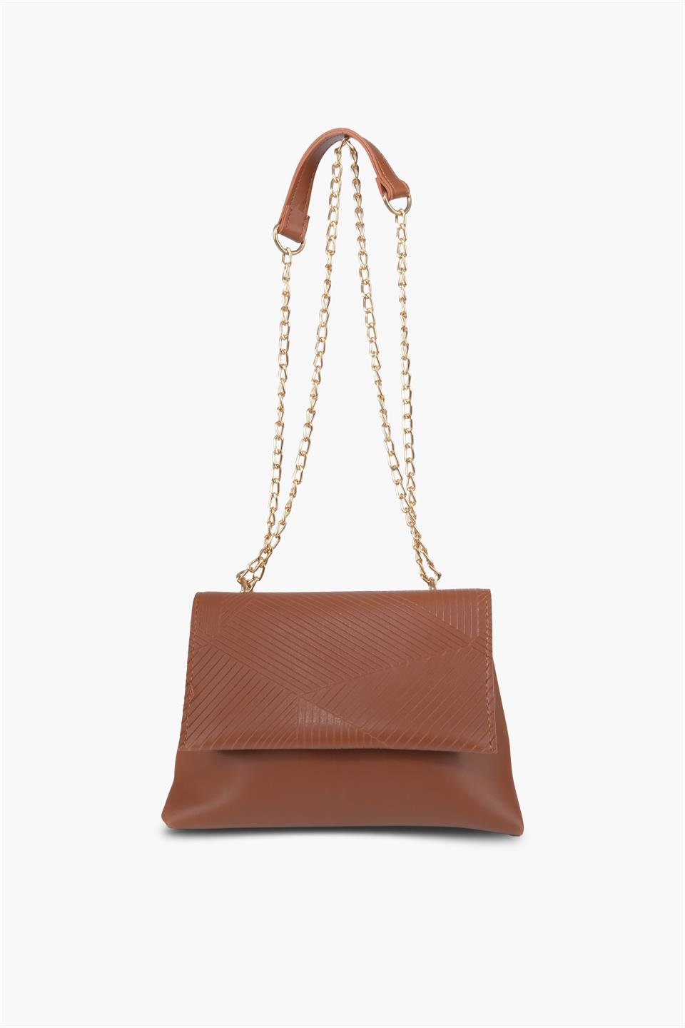 Taba Asimetrik Desenli Gold Asklı Çapraz Askılı Ve Omuz Çantası Silvia