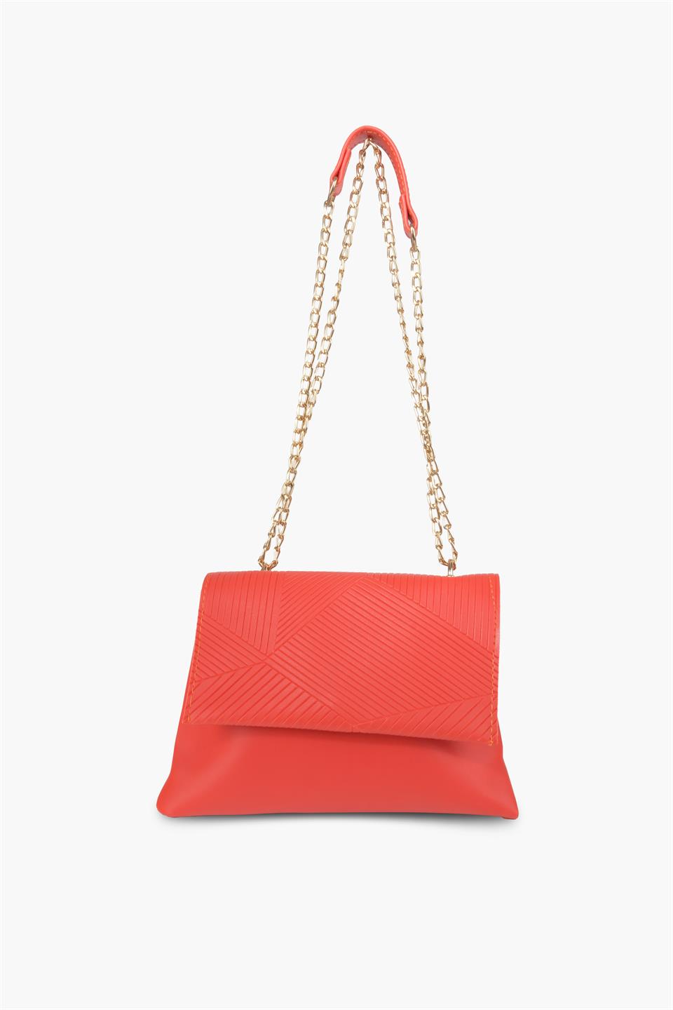 Turuncu Asimetrik Desenli Gold Asklı Çapraz Askılı Ve Omuz Çantası Silvia