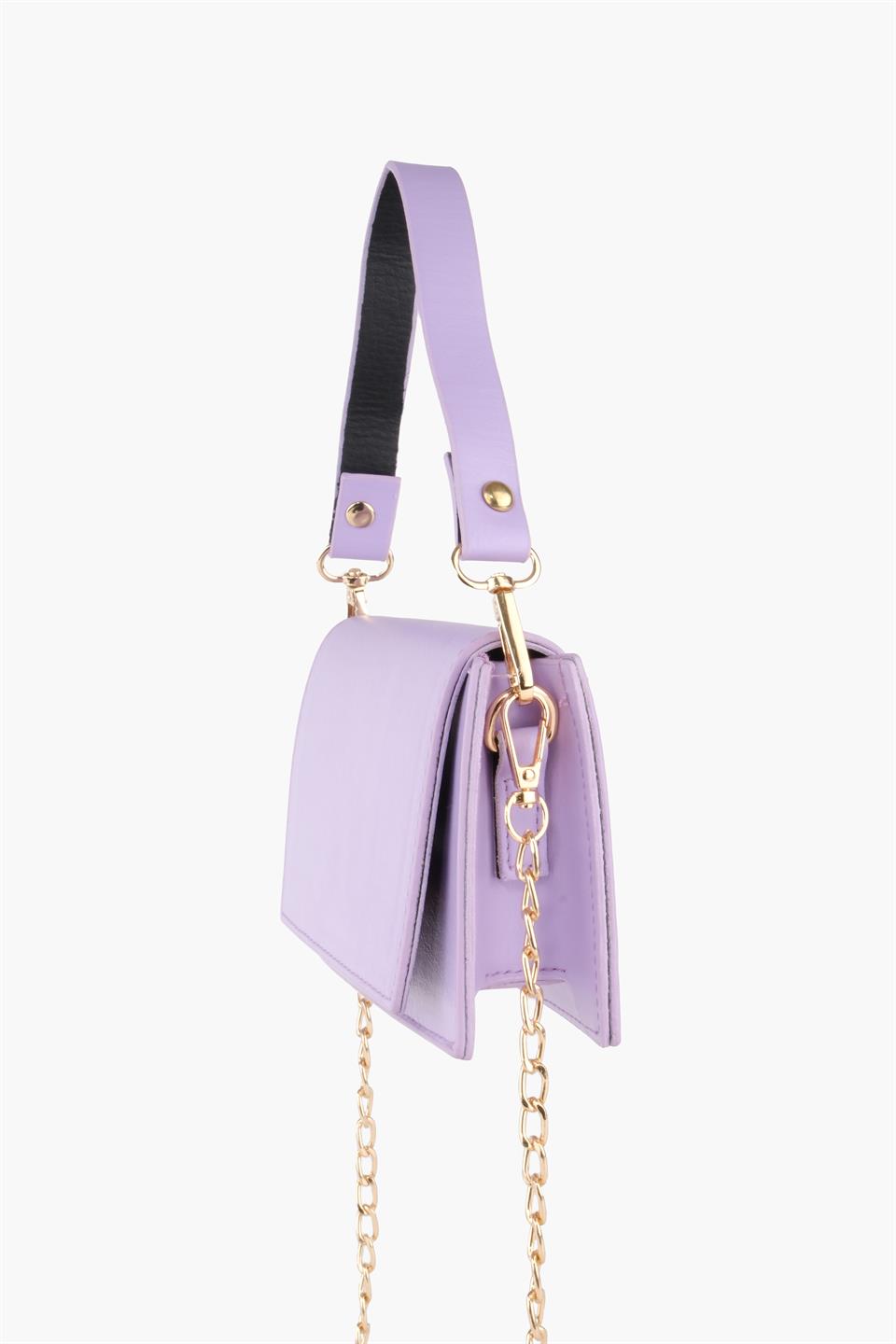 Çapraz Askılı Lila Çıtçıt Detaylı Deri Çanta Sophie