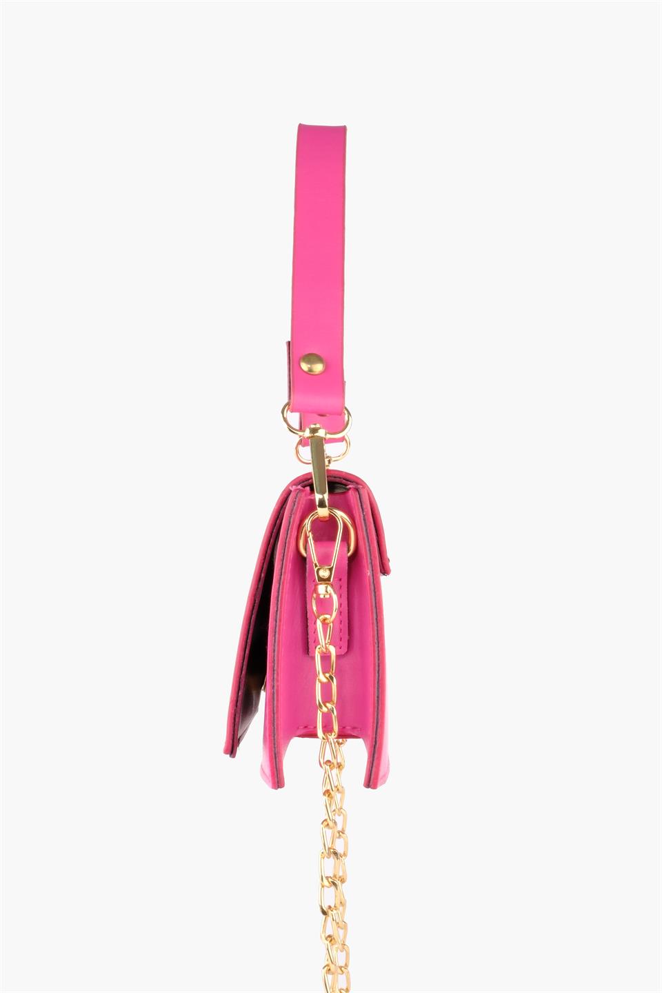 Çapraz Askılı Pembe Çıtçıt Detaylı Deri Çanta Sophie