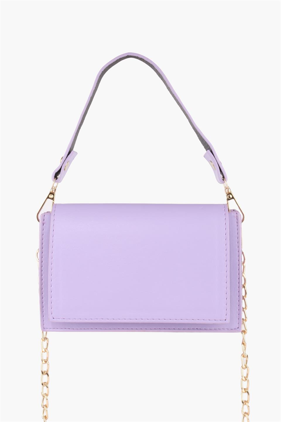 Çapraz Askılı Lila Çıtçıt Detaylı Deri Çanta Sophie