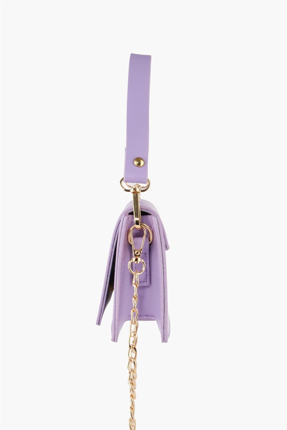 Çapraz Askılı Lila Çıtçıt Detaylı Deri Çanta Sophie