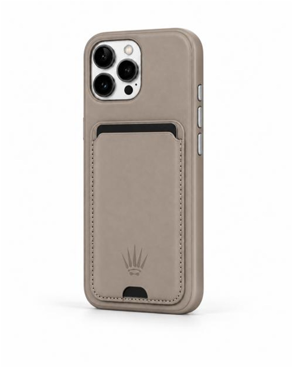 Standlı iPhone 11 Krem Deri Telefon Kılıfı