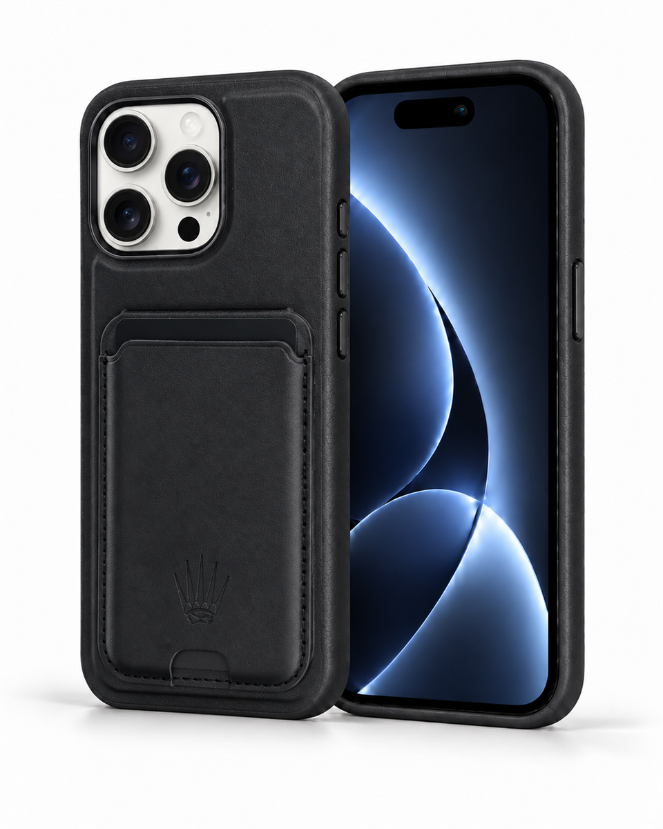 STANDLI IPHONE 13 PRO MAX  SİYAH DERİ TELEFON KILIFI