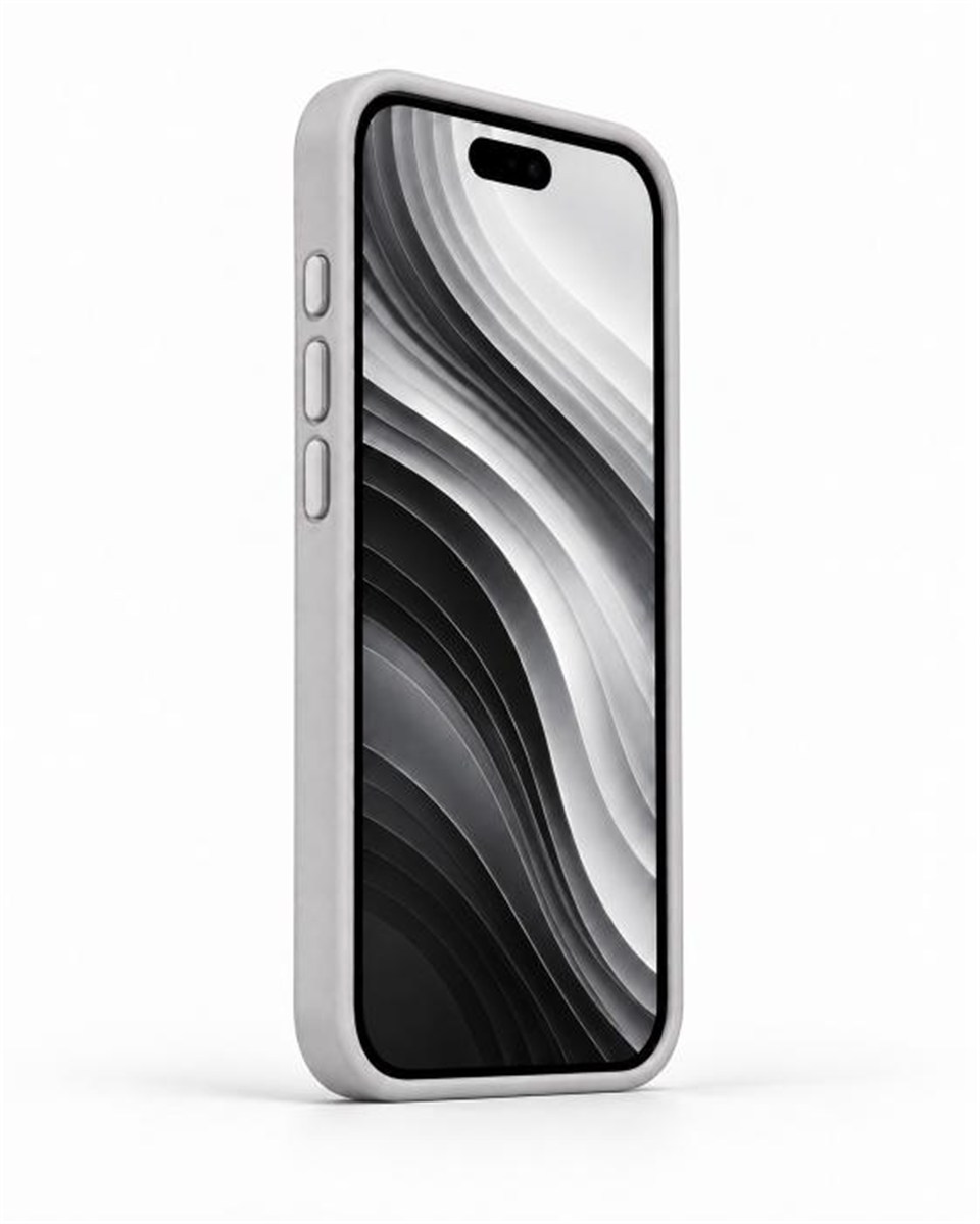 Standlı iPhone 14 Plus Gri Deri Telefon Kılıfı