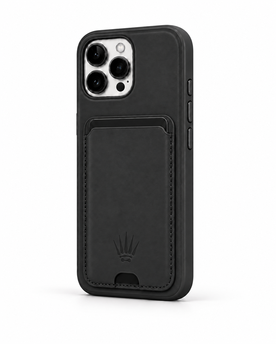 STANDLI IPHONE 15 PLUS SİYAH DERİ TELEFON KILIFI