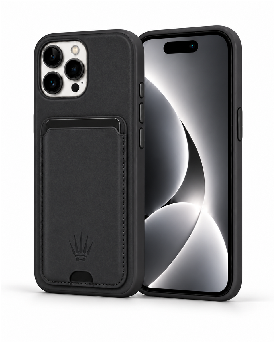 STANDLI IPHONE 15 PLUS SİYAH DERİ TELEFON KILIFI