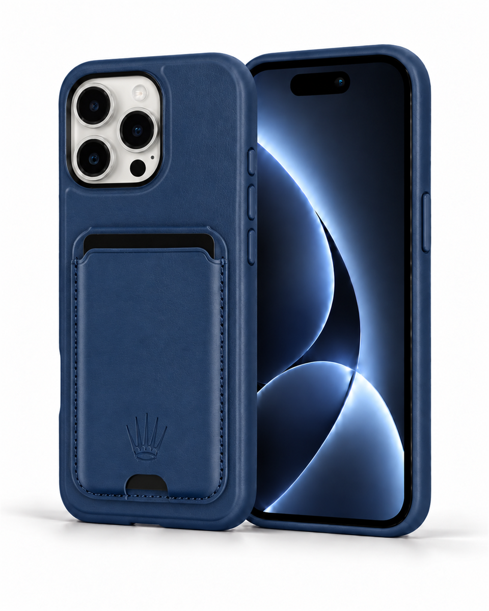 STANDLI IPHONE 15 PRO MAX LACİVERT DERİ TELEFON KILIFI