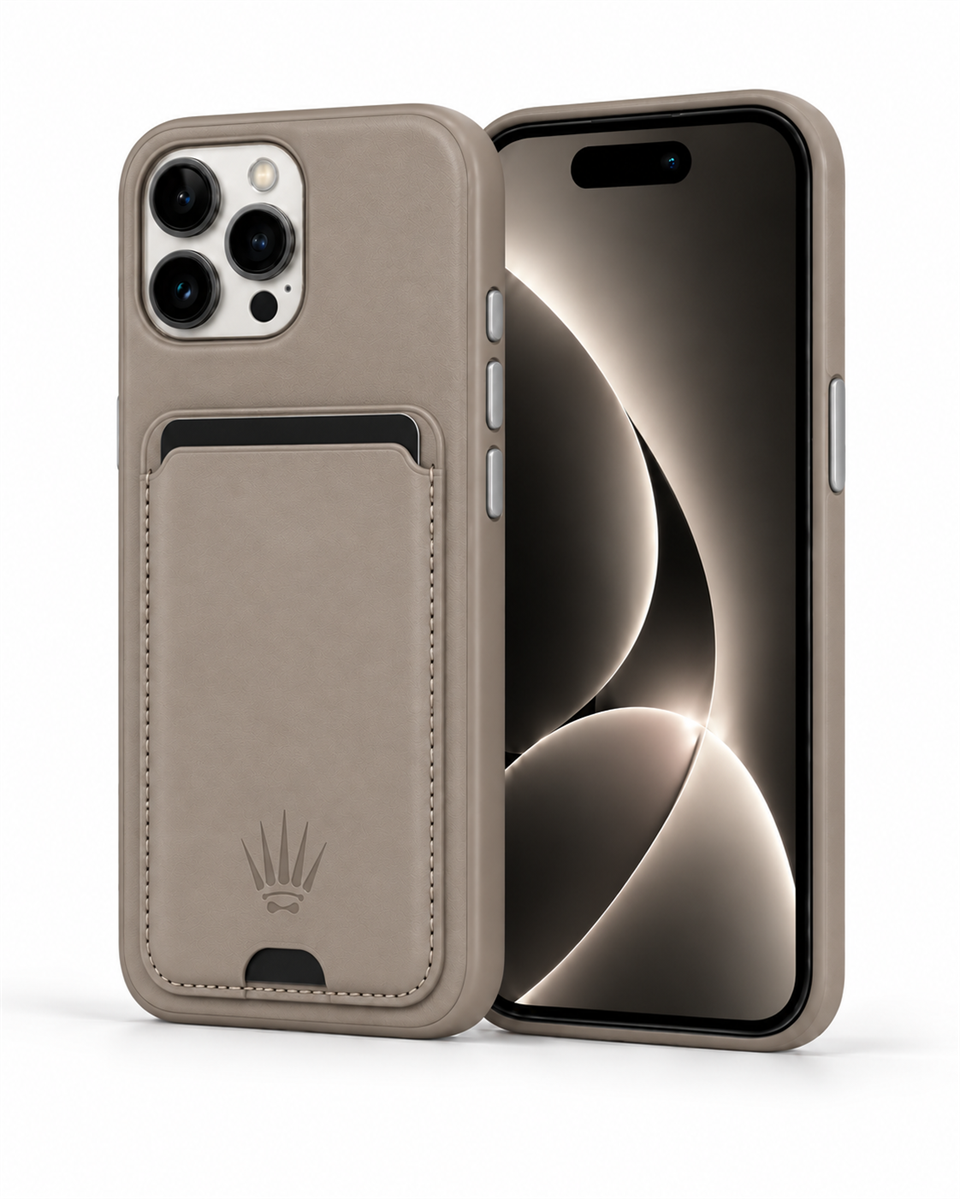 STANDLI IPHONE 15 KREM DERİ TELEFON KILIFI