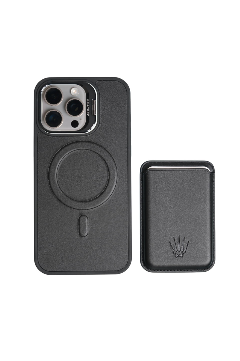 PrimeCase Iphone 16 Pro Siyah Manyetik Özellikli Standlı Deri Kılıf+Kartlık