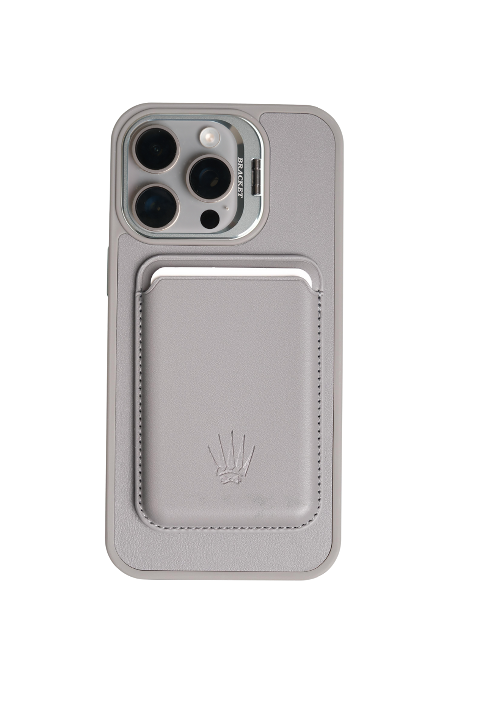 PrimeCase Iphone 15 Pro Gri Manyetik Özellikli Standlı Deri Kılıf+Kartlık