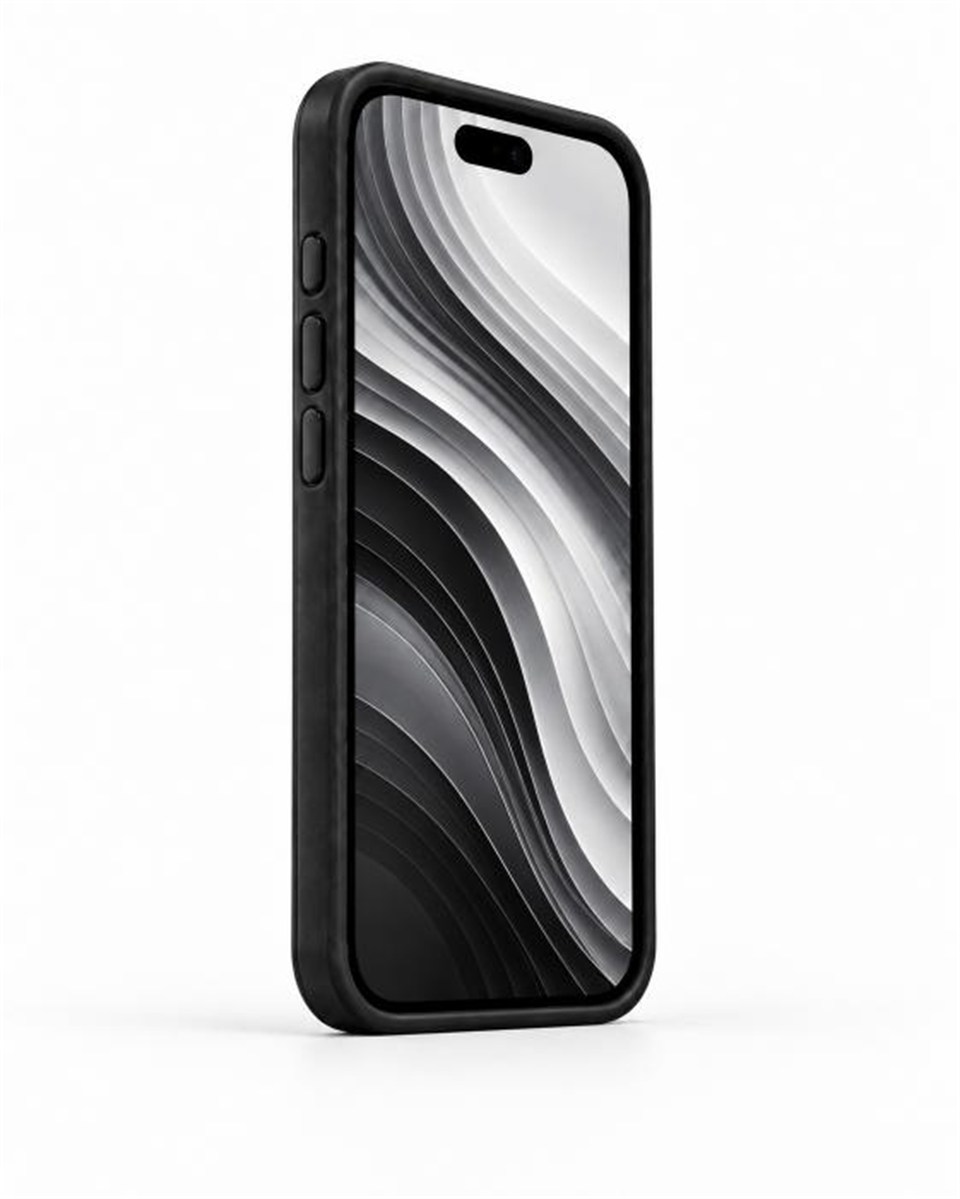 Therock 15 Pro Max Siyah Manyetik Özellikli Alüminyum Alaşımlı Hakiki Deri,Kokulu Metal Kızaklı Telefon Kılıfı
