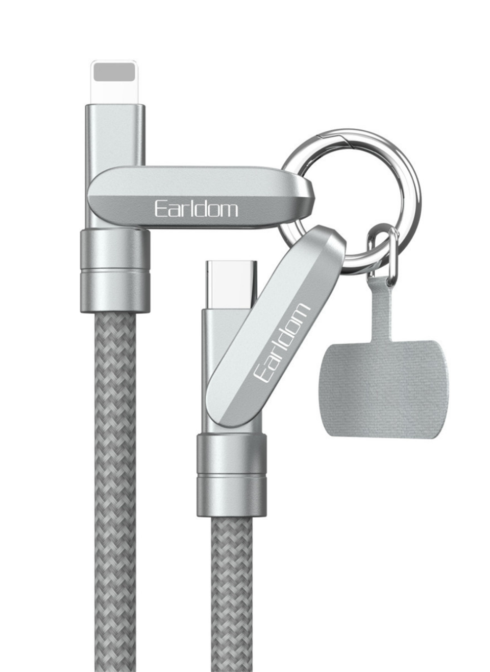 EC-208CL 1M 27W Type-C to Lightning Ekstra Boyun Askısına Dönüşme Özellikli PD Hızlı Şarj Kablosu - Gümüş