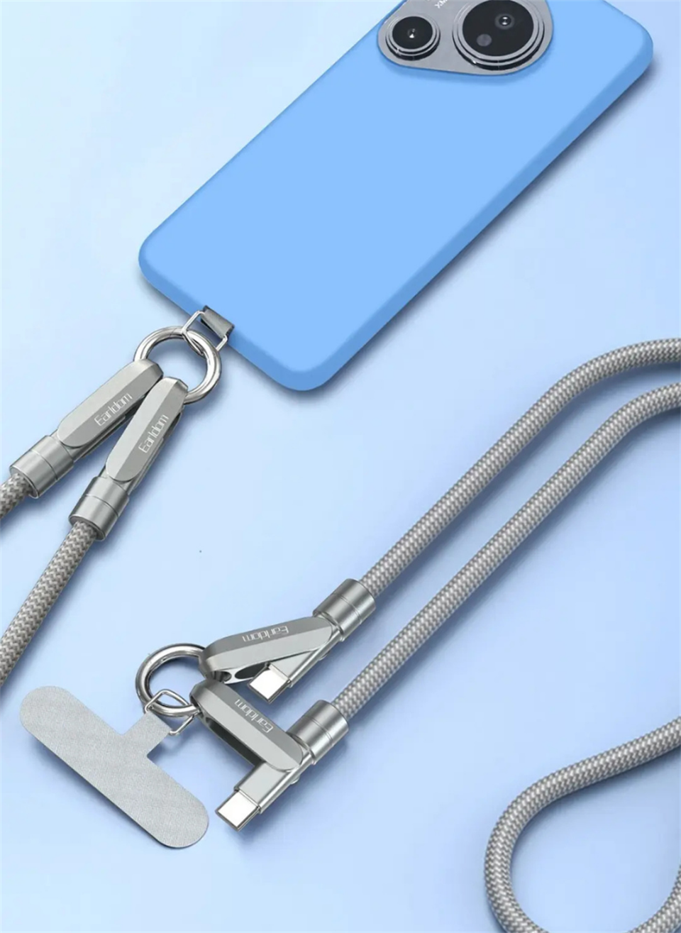 EC-208CL 1M 27W Type-C to Lightning Ekstra Boyun Askısına Dönüşme Özellikli PD Hızlı Şarj Kablosu - Gümüş