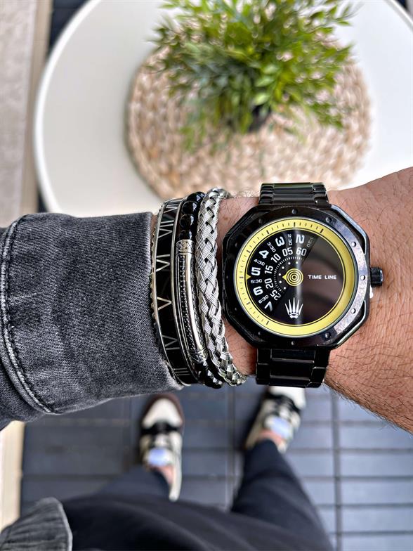 Çelik Kordonlu Siyah Kol Saati Hardlex Mineral Cam, 3ATM Otomatik Mekanizma Aquarecer 