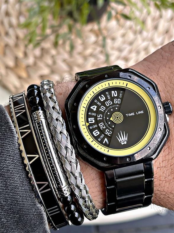 Çelik Kordonlu Siyah Kol Saati Hardlex Mineral Cam, 3ATM Otomatik Mekanizma Aquarecer 