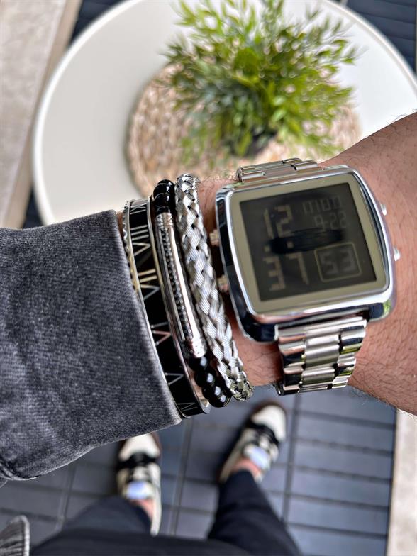 Çelik Kordonlu Silver Dijital LED Kol Saati Kare Kasa ve Hardlex Mineral Cam, 3ATM