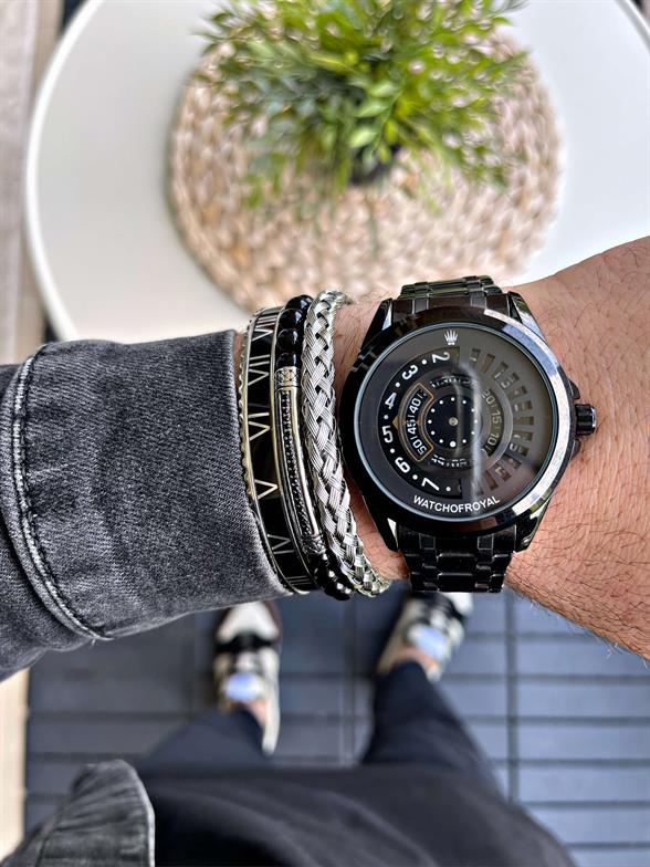 Çelik Kordonlu Rose Siyah Unisex Kol Saati 316L Çelik Kasa, Hardlex Mineral Cam, 3ATM Speedmaster