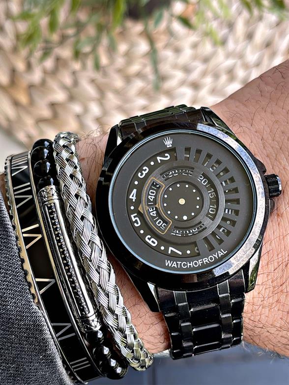 Çelik Kordonlu Rose Siyah Unisex Kol Saati 316L Çelik Kasa, Hardlex Mineral Cam, 3ATM Speedmaster