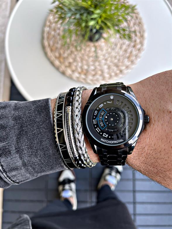 Çelik Kordonlu Mavi Siyah Unisex Kol Saati 316L Çelik Kasa, Hardlex Mineral Cam, 3ATM Speedmaster