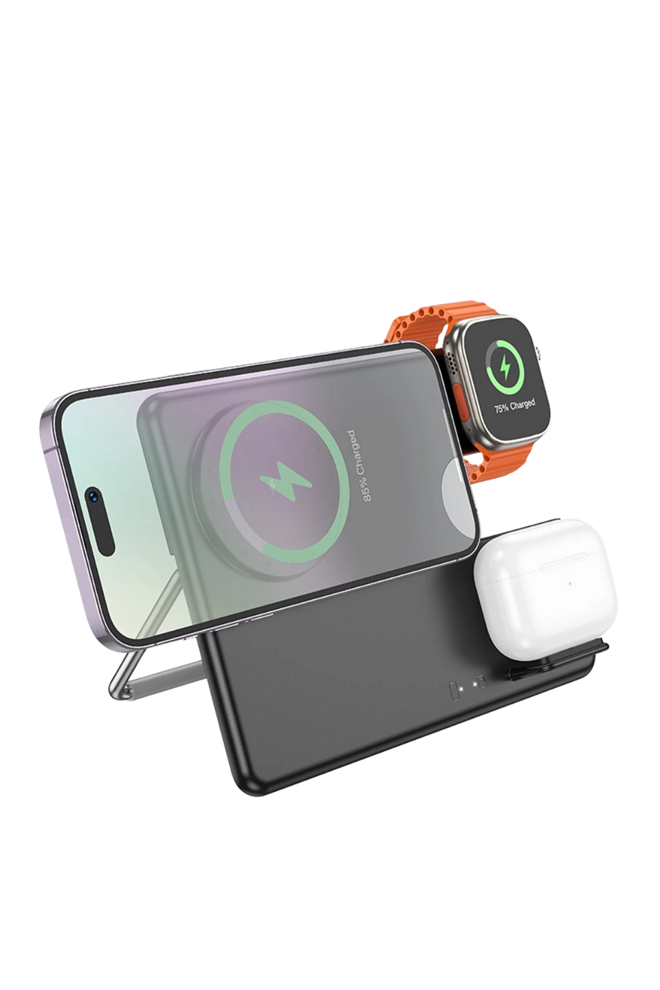 MagDesk 15W Hızlı Şarj Katlanabilir 3lü Stand.Type-C Girişli Güç Merkezi