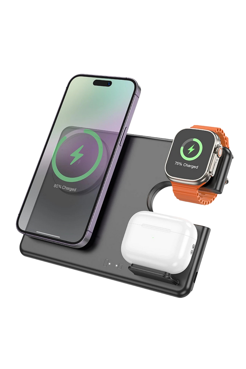 MagDesk 15W Hızlı Şarj Katlanabilir 3lü Stand.Type-C Girişli Güç Merkezi