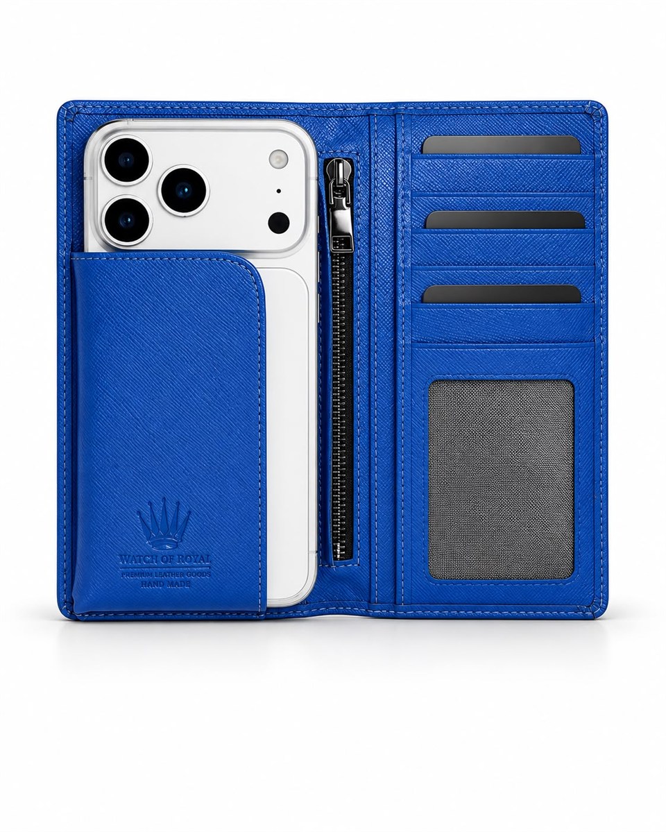 Great Mavi Hakiki Deri Telefon Cüzdanı