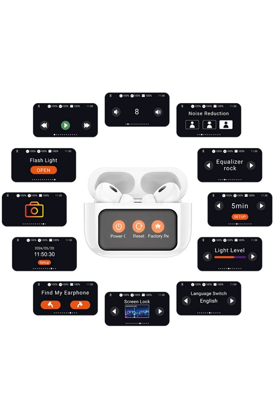 Aktif Gürültü Engelleyici Özellikli Dijital Dokunmatik Ekranlı Airpods Bluetooth Kulaklık - Beyaz