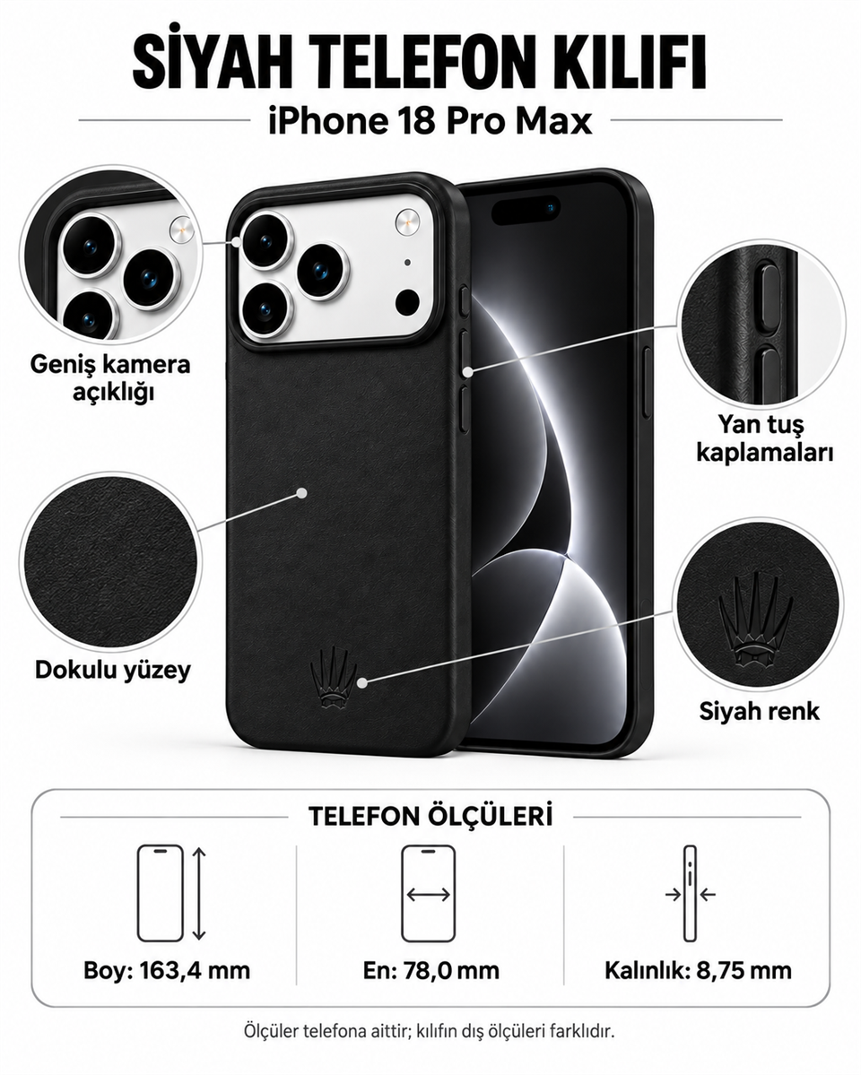 Bexocase Iphone 18 Pro Max Siyah Manyetik Özellikli Deri Kılıf 