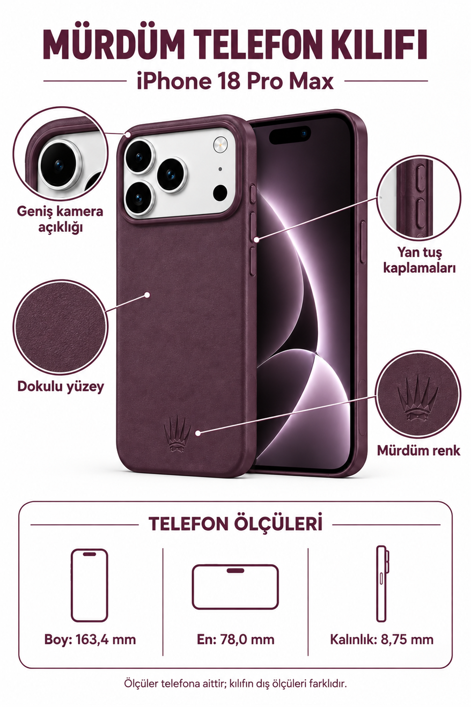 Bexocase Iphone 18 Pro Max Mor Manyetik Özellikli Deri Kılıf 