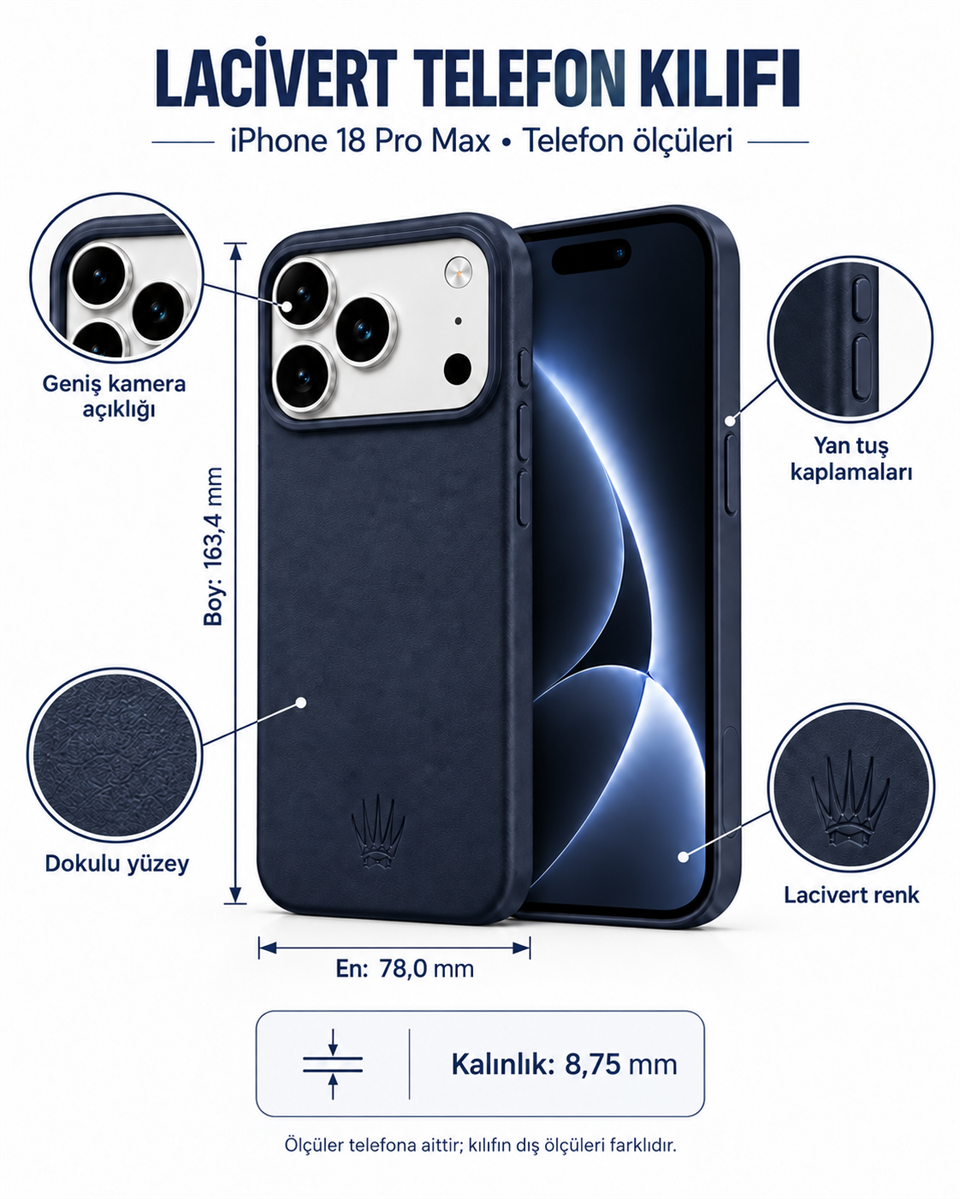 Bexocase Iphone 18 Pro Max Lacivert Manyetik Özellikli Deri Kılıf 