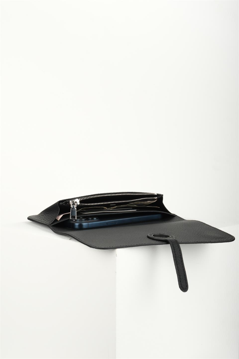 DIONİS SİYAH HAKİKİ DERİ TELEFON CÜZDANI VE KARTLIK