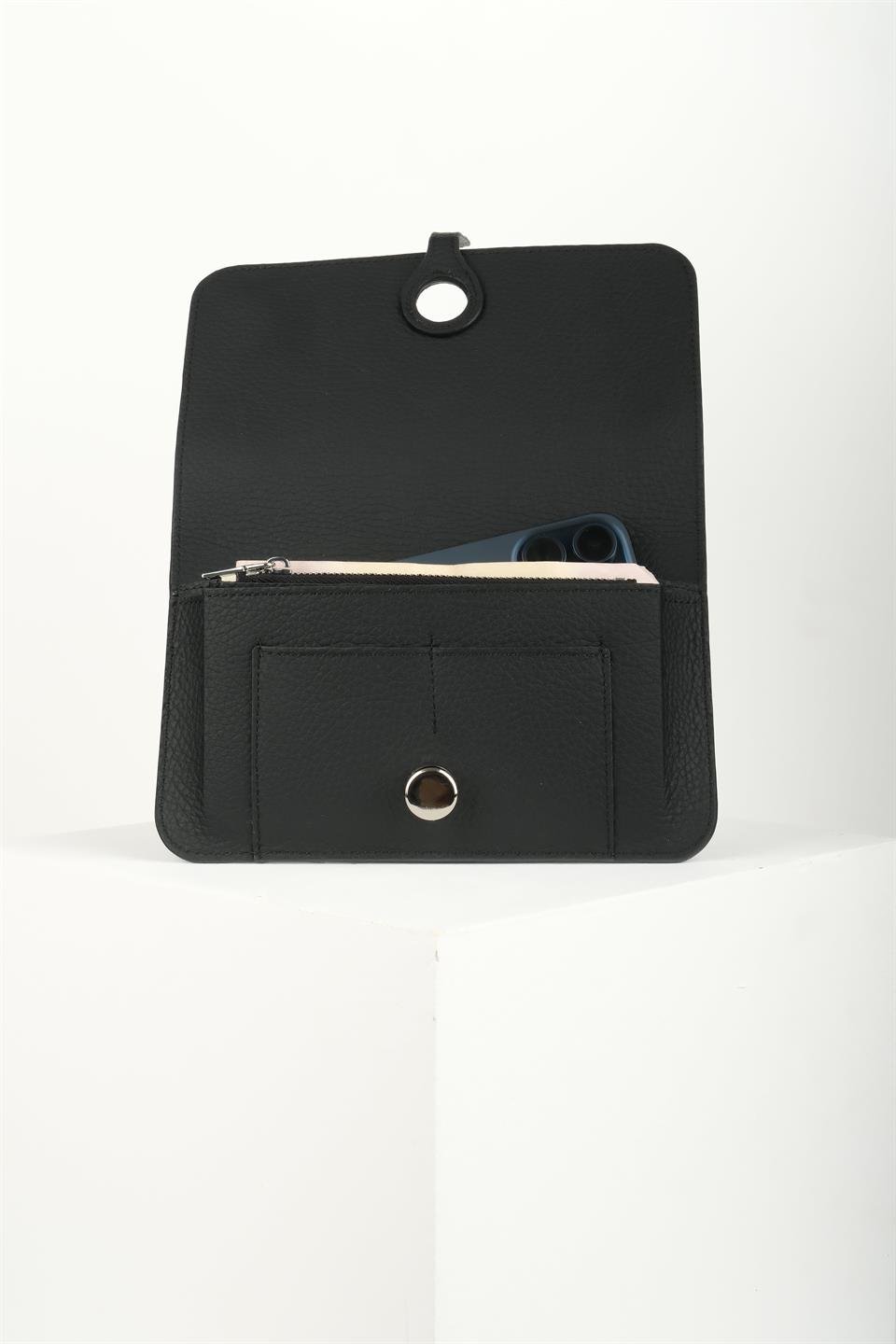 DIONİS SİYAH HAKİKİ DERİ TELEFON CÜZDANI VE KARTLIK