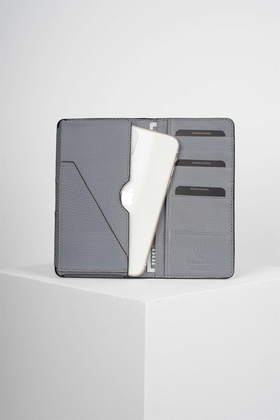 ELEGANT GRİ HAKİKİ DERİ TELEFON CÜZDANI
