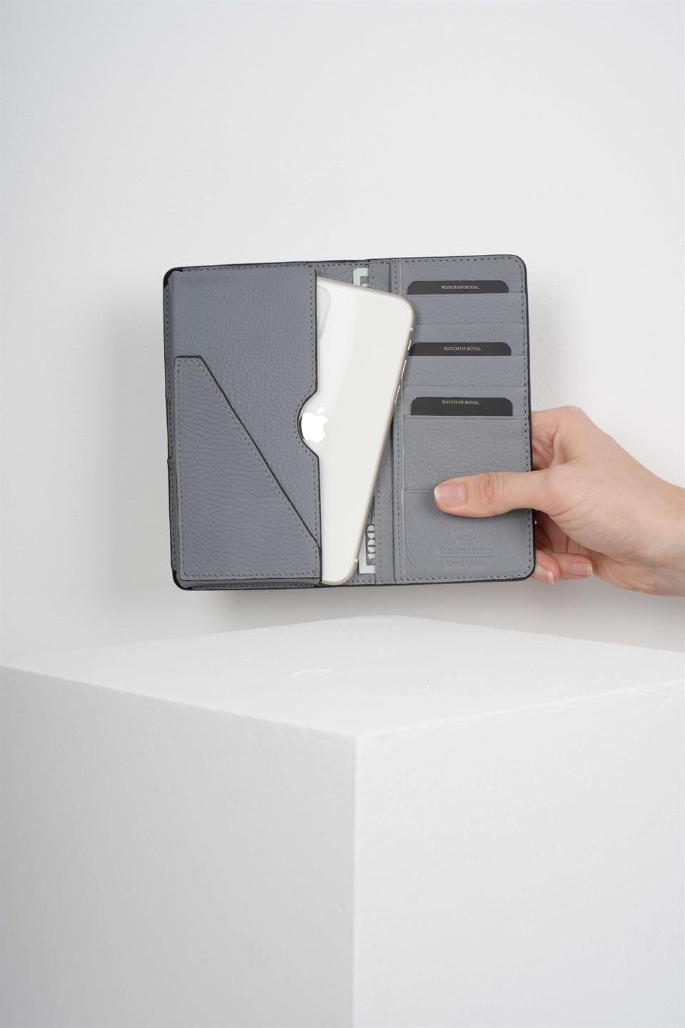 ELEGANT GRİ HAKİKİ DERİ TELEFON CÜZDANI