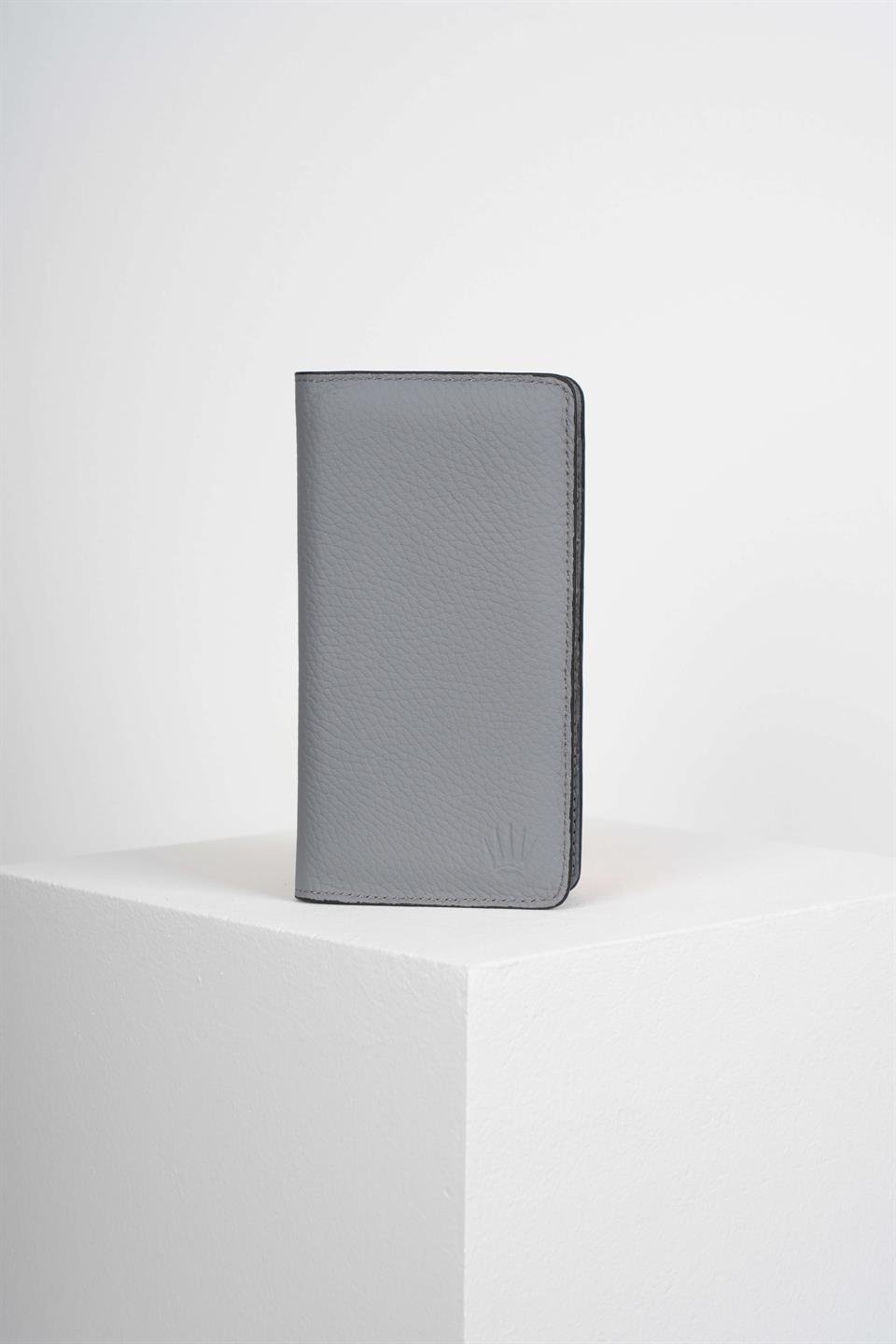 ELEGANT GRİ HAKİKİ DERİ TELEFON CÜZDANI