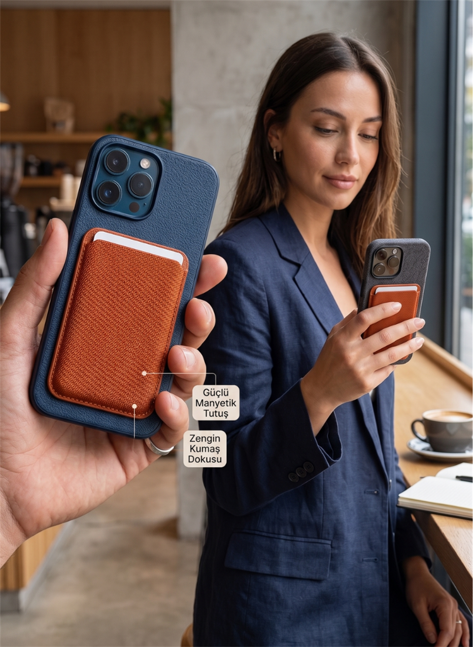 MagWalletCase Iphone 17 Pro Max Turuncu Manyetik Özellikli Deri Kılıf 