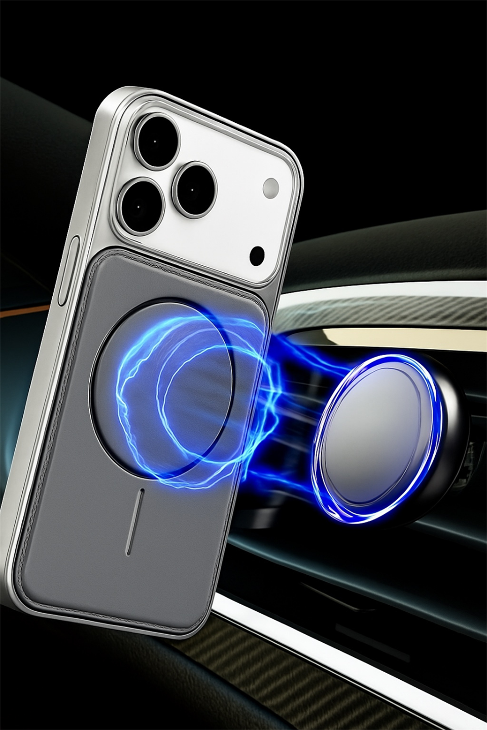 NeoMag Case Iphone 17 Pro Gri Manyetik Özellikli Deri Kılıf 