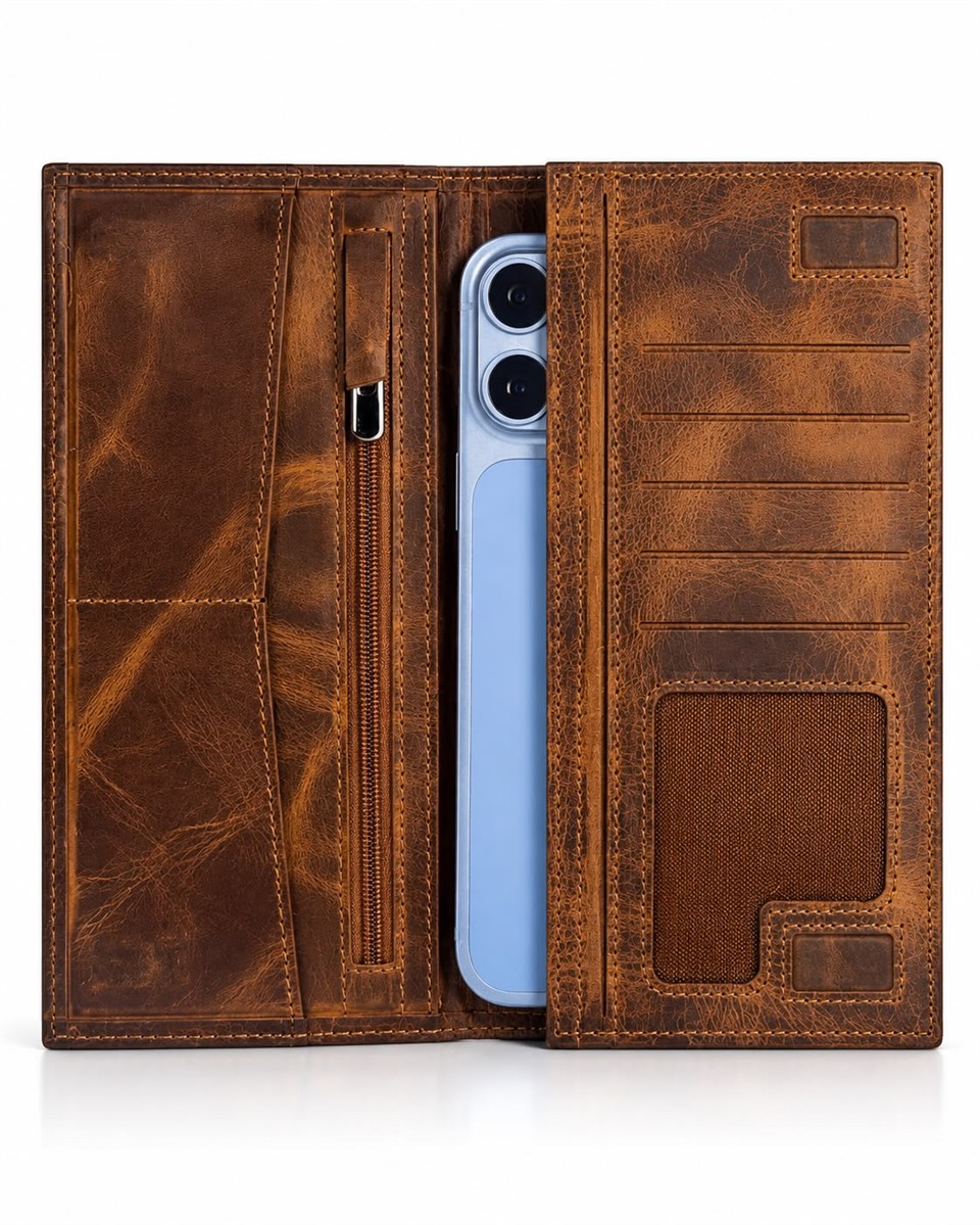 Wilson Crazy Taba Hakiki Deri Telefon Cüzdanı Şık ve Fonksiyonel Deri Cüzdan