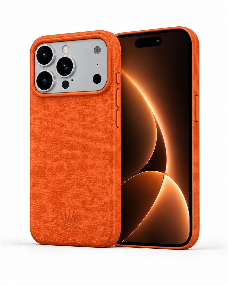 Woven Iphone 17 Pro Turuncu Manyetik Özellikli Deri Kılıf 