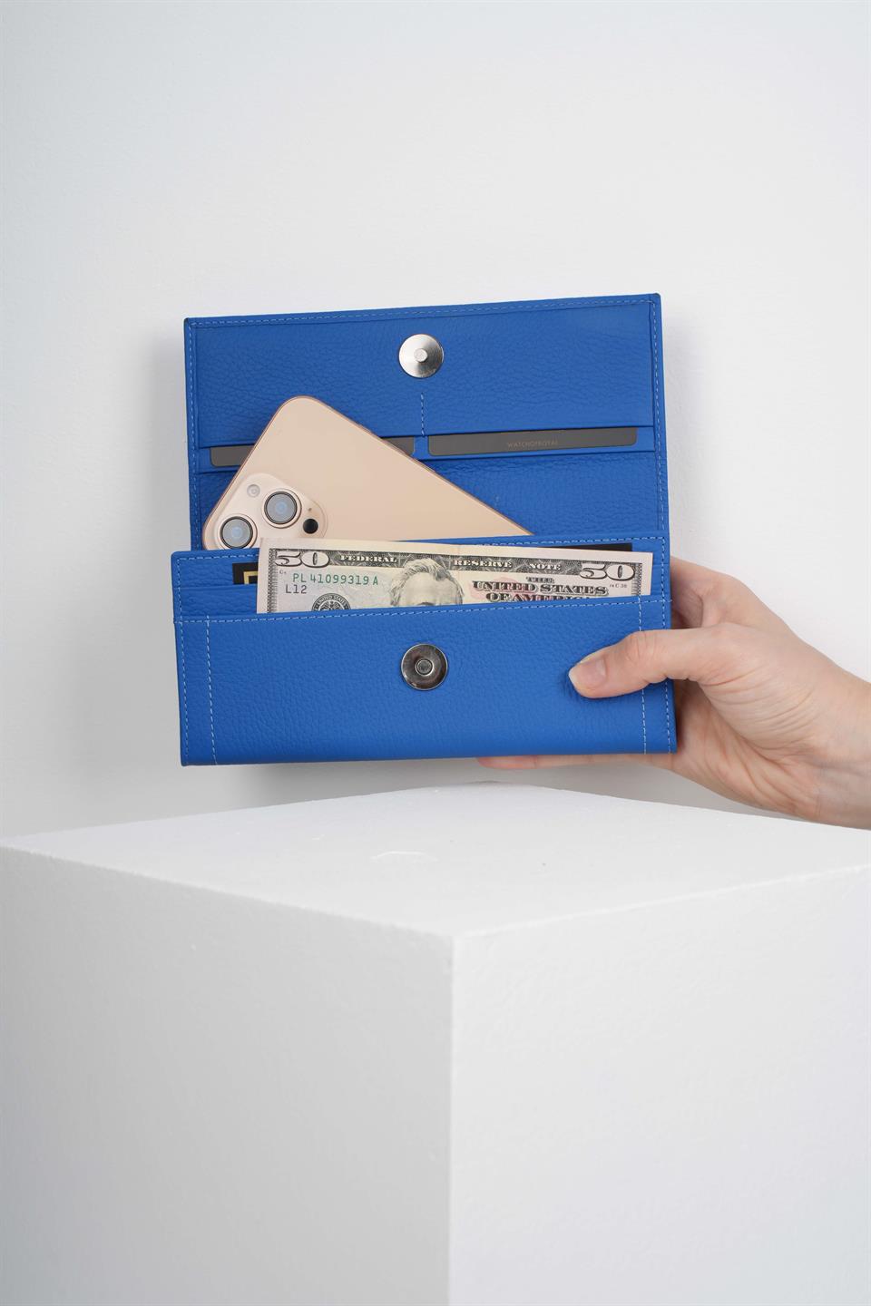 MARCO MAVİ HAKİKİ DERİ TELEFON CÜZDANI