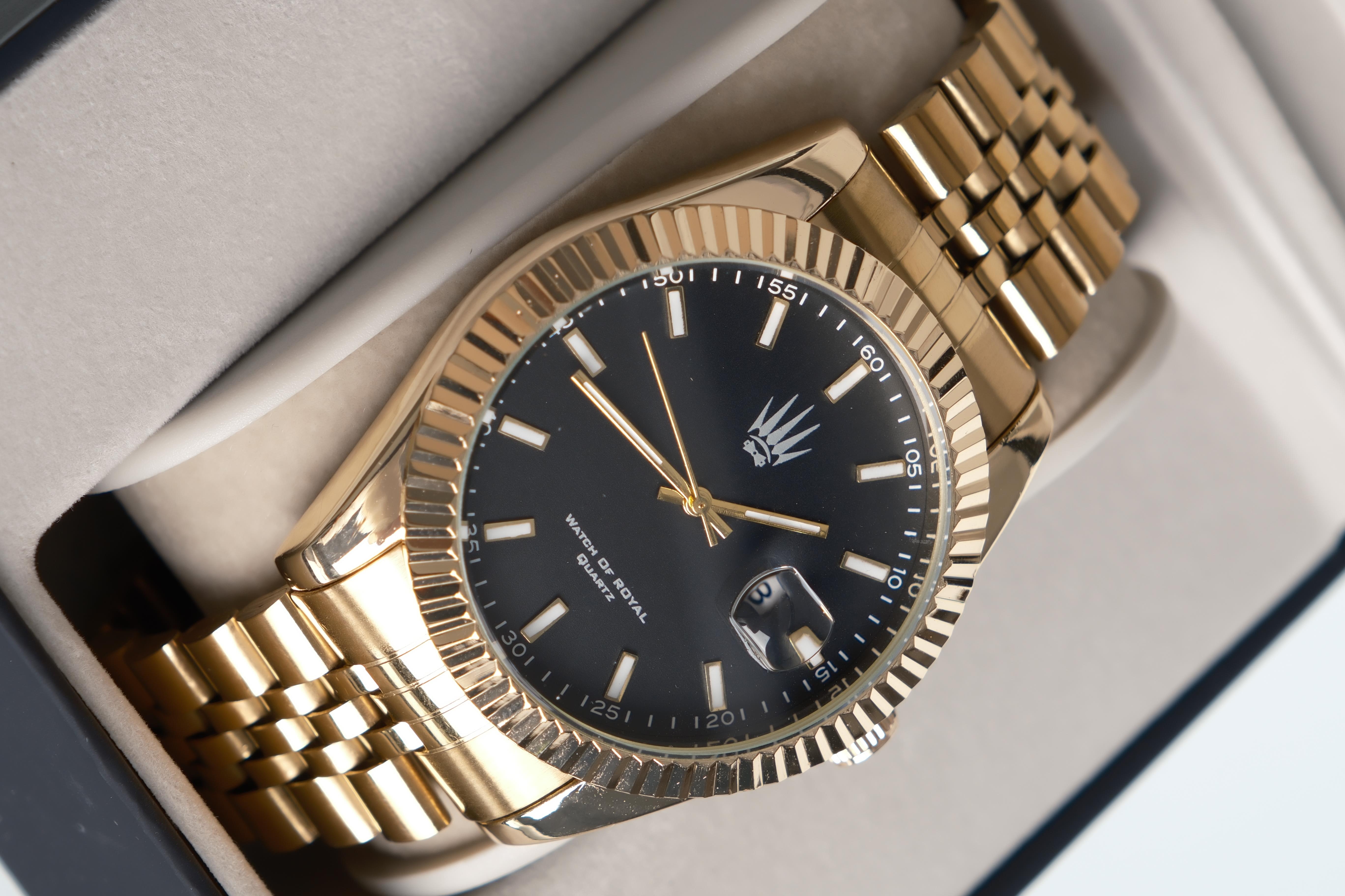 Crest Line Gold Black Kol SaatiWatchesWATCHOFROYALCrest LineCrest Line Gold Black Kol Saati