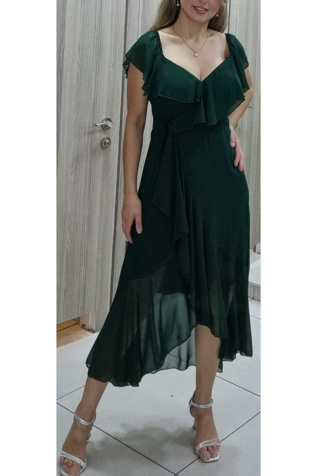 Abiye Elbiseler 2519B Zümrüt Anvelop Şifon Elbise - Maya Butik