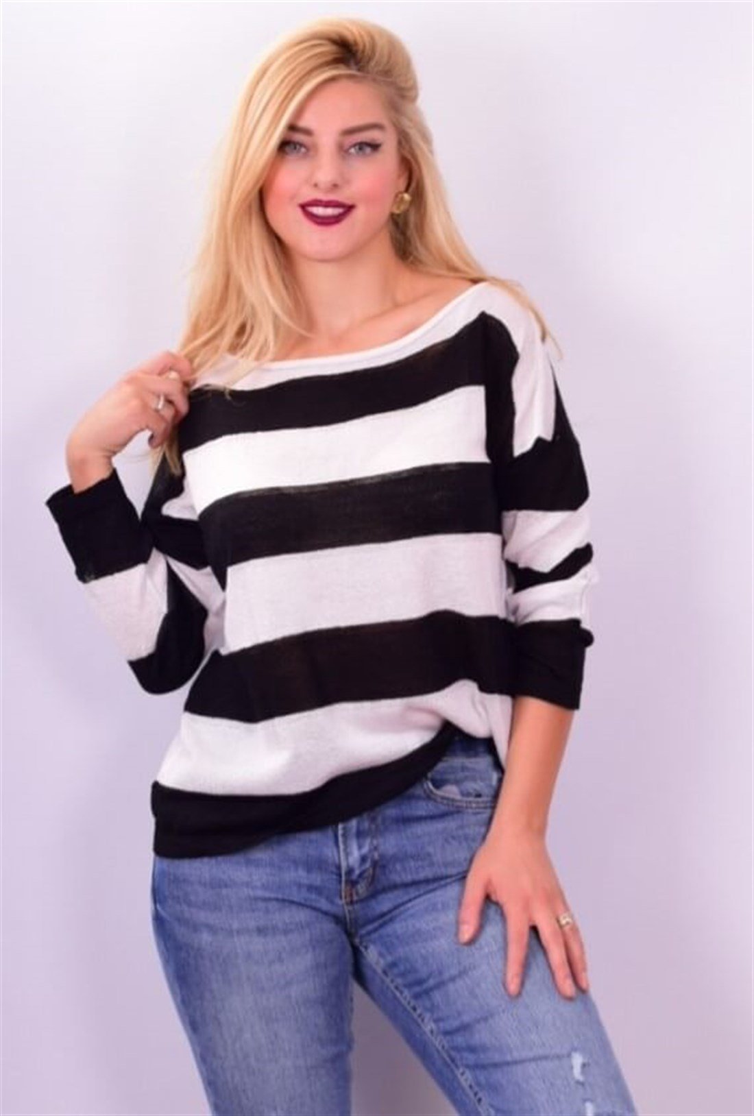 3155 Şerit Detay Triko Bluz