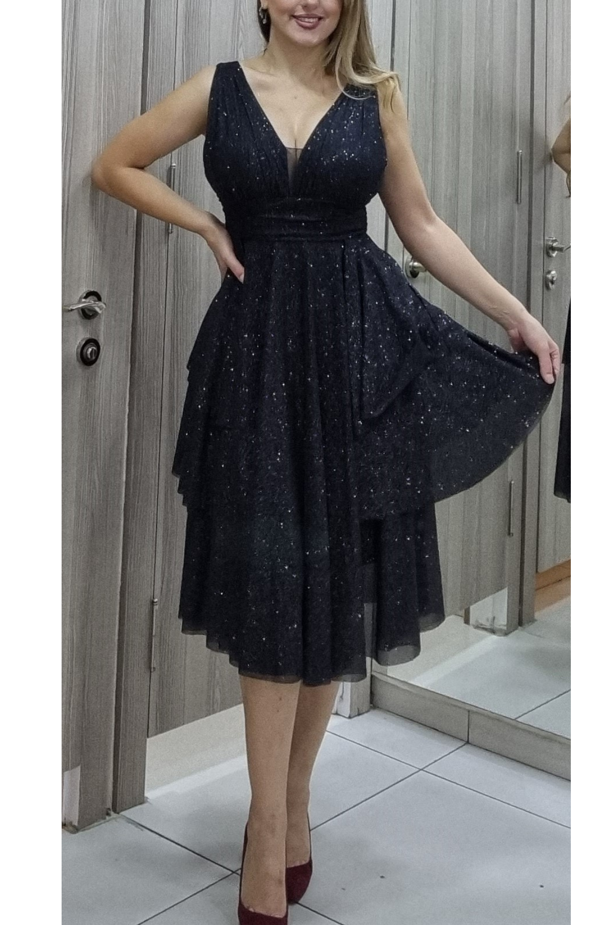 Abiye Elbiseler 39450 Asimetrik Midi Tül Abiye - Maya Butik