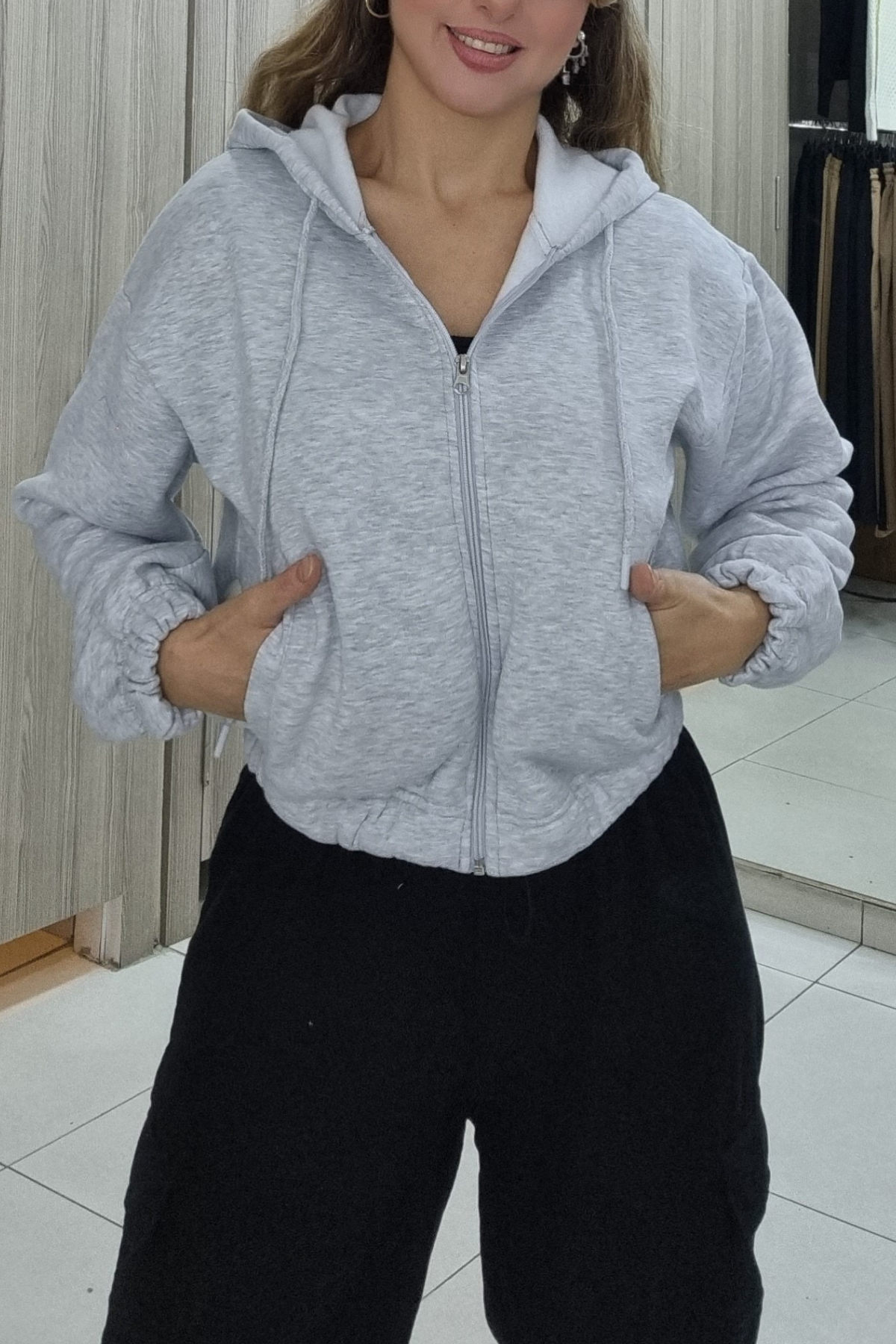 Hırka 9082 Kapüşonlu Üç İplik Sweat Hırka - Maya Butik