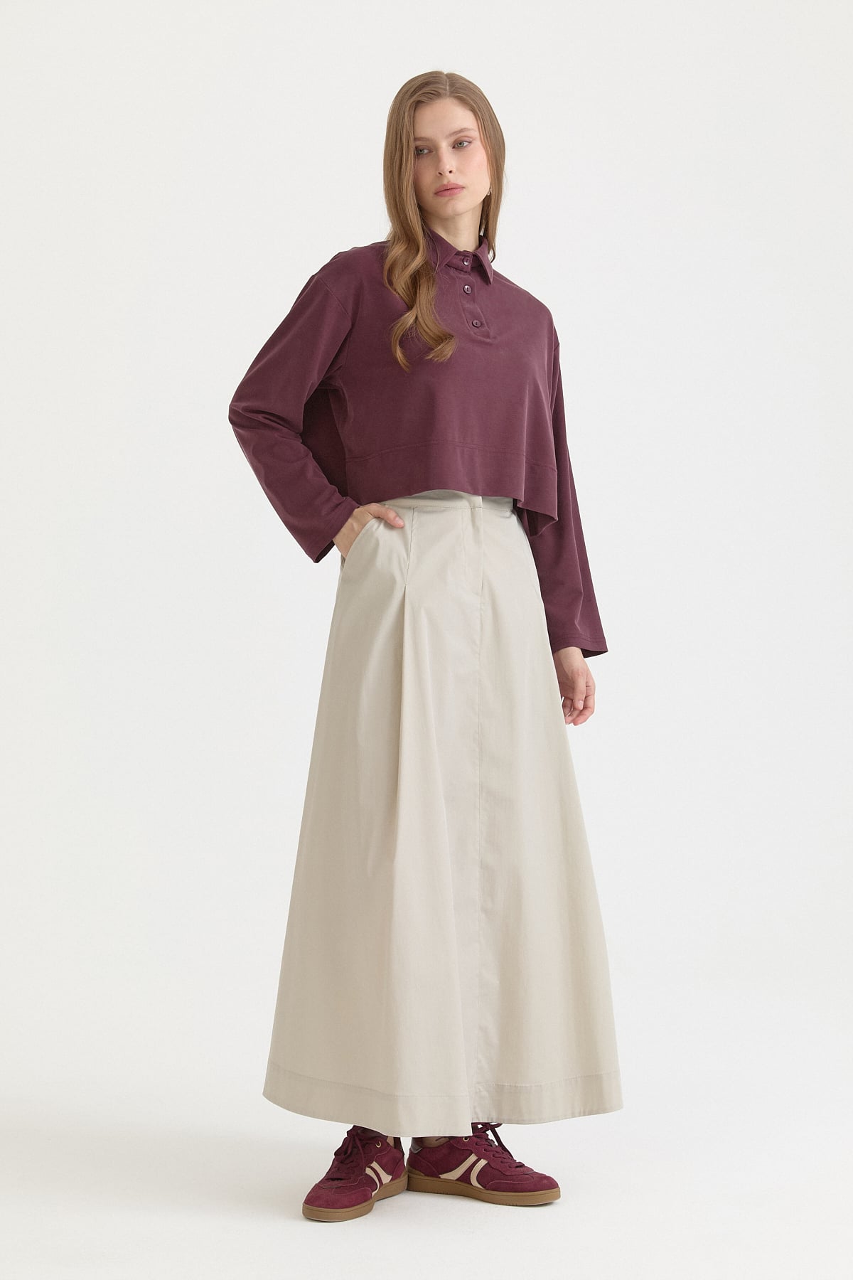 Açılımlı Pamuklu Etek  Taş