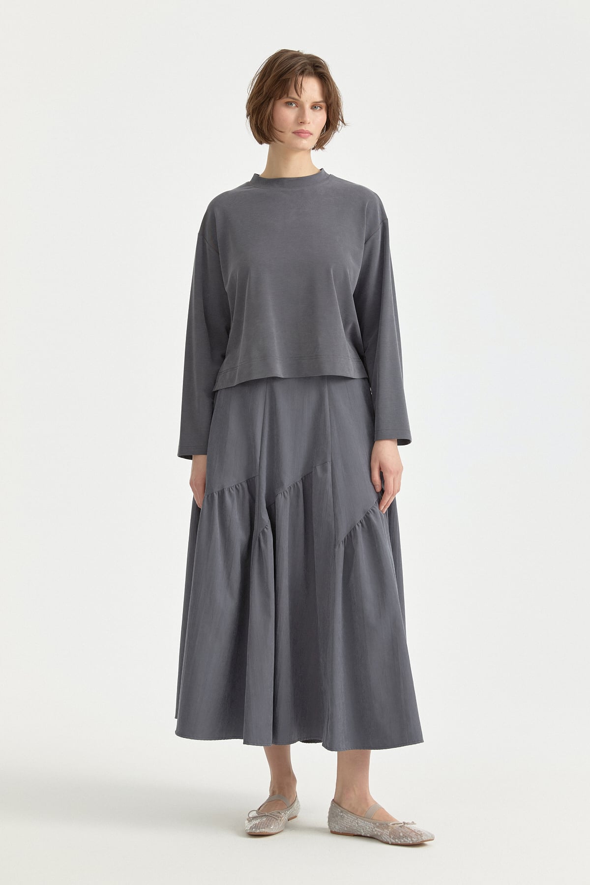 Asimetrik Büzgülü Etek  Füme
