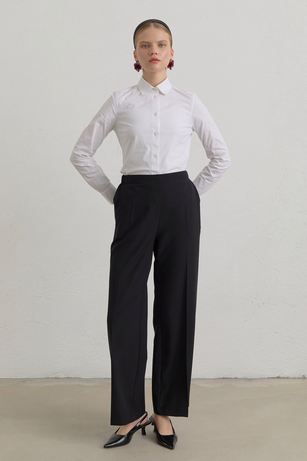 Belden Yarım Lastikli Basic Pantolon  Siyah