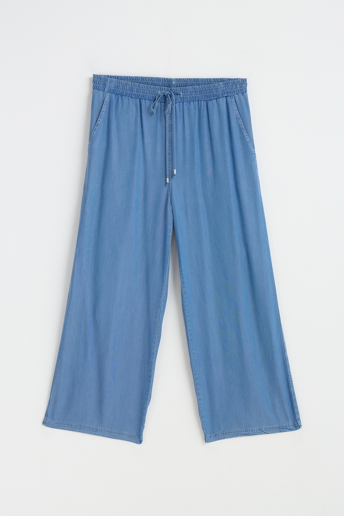 Beli Lastikli Bol Paça Tencel Pantolon  Buz